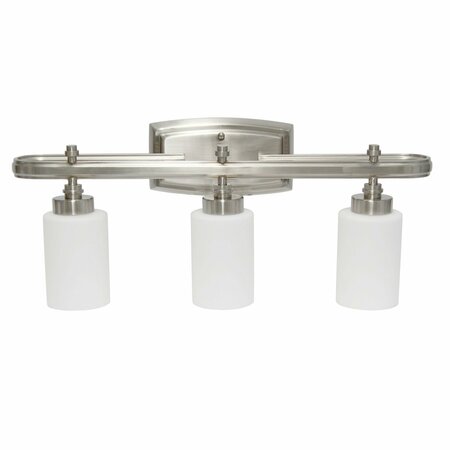 LALIA HOME 3 Light Metal, White Glass Shade Vanity Wall Mounted Fixture, Rectangle Backplate, Brushed Nickel LHV-1006-BN